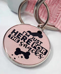 Just Here For The Snacks Pet Tag - Showing a funny pink dog tag on a matching pink collar