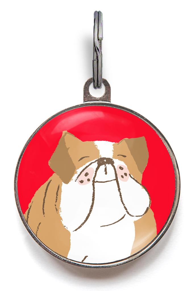 Red & White Bulldog Dog ID Tag